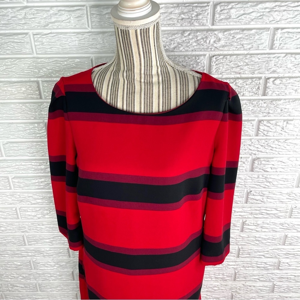 Premise Dresses Red Black Striped Shift Dress with Pockets Size 10 - Picture 2 of 11